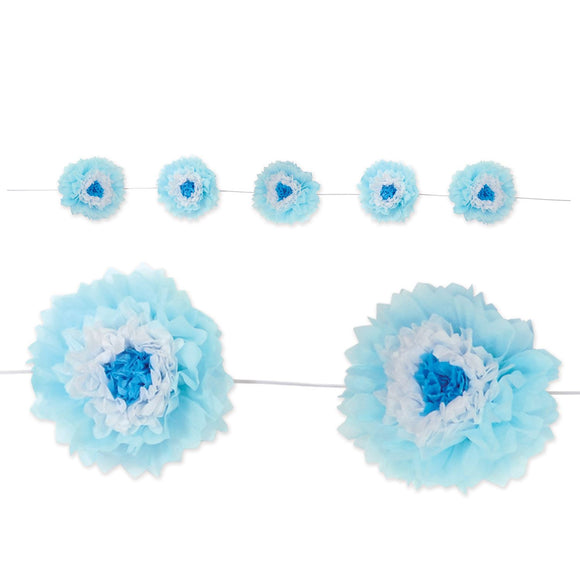 Beistle Light Blue Tissue Flower Garland - Party Supply Decoration for Baby Shower