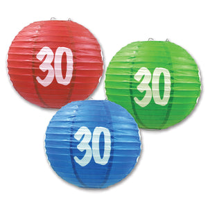 Beistle "30" Paper Lanterns - Party Supply Decoration for Birthday