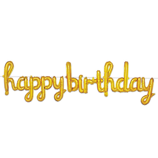 Beistle Script Happy Birthday Balloon Streamer - Gold 16 in  x 5' 6 in  (1/Pkg) Party Supply Decoration : Birthday