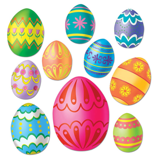 Beistle Colorful Easter Egg Cutouts (10/pkg) Asstd (10/Pkg) Party Supply Decoration : Easter