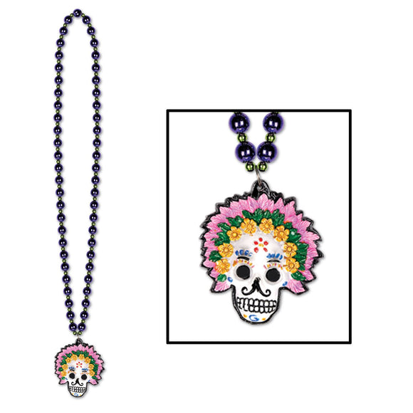 Beistle Beads with Day Of The Dead Medallion - Party Supply Decoration for Day of the Dead