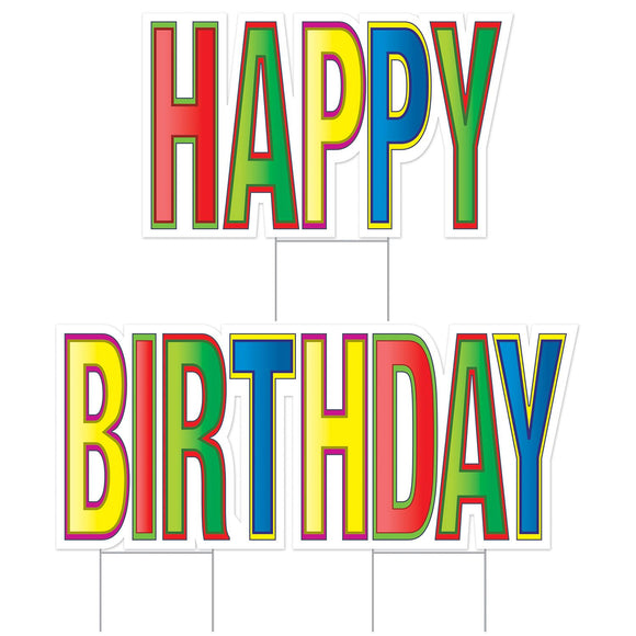 Beistle All Weather Jumbo Happy Birthday Yard Sign Set 20 in  x 33 in  & 20 in  x 3' 100.5 in   Party Supply Decoration : Birthday