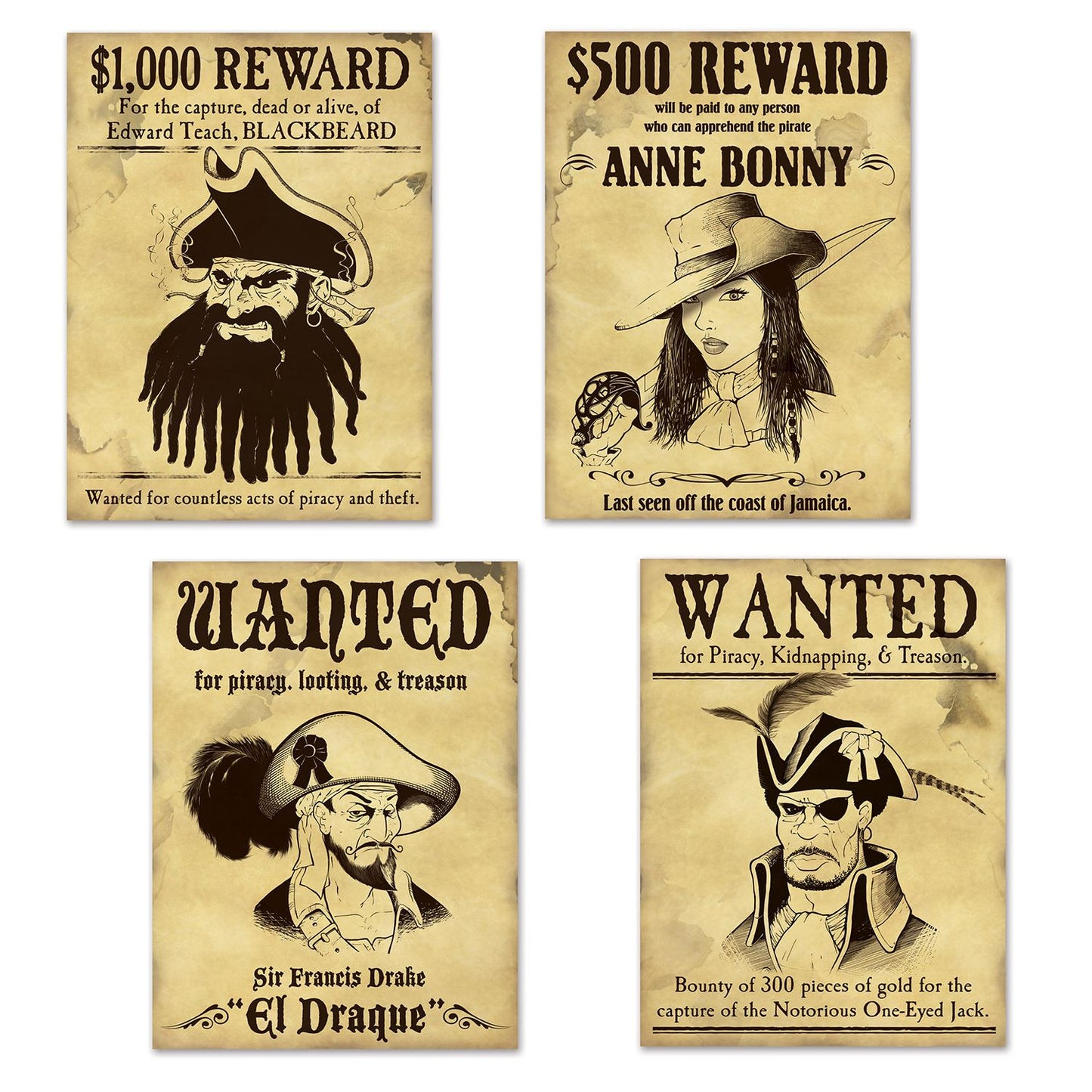 Beistle Pirate Wanted Sign Cutouts 150.25 in  (4/Pkg) Party Supply Decoration : Pirate