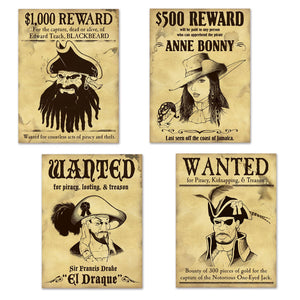 Beistle Pirate Wanted Sign Cutouts 150.25 in  (4/Pkg) Party Supply Decoration : Pirate