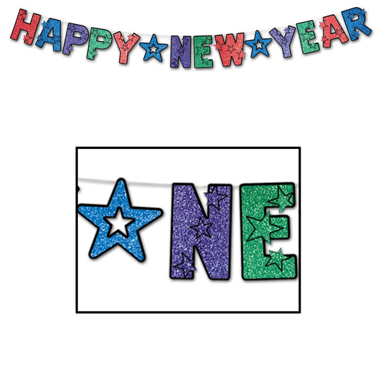 Beistle Multi-Color Glittered Happy New Year Streamer 80.5 in  x 8' (1/Pkg) Party Supply Decoration : New Years