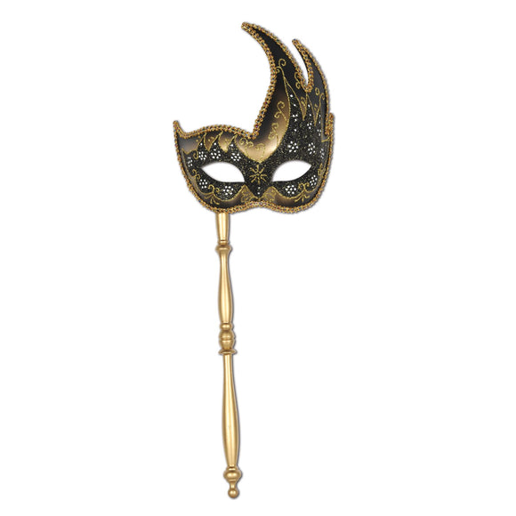 Beistle Gold and Black Glitter Mask w/ Stick - Party Supply Decoration for Mardi Gras