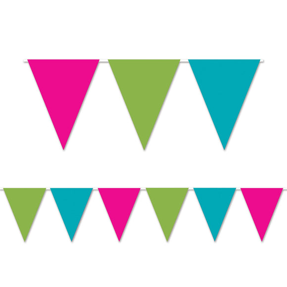 Beistle Cerise, Light Green, and Turquoise Indoor/Outdoor Pennant Banner 11 in  x 12' (1/Pkg) Party Supply Decoration : General Occasion