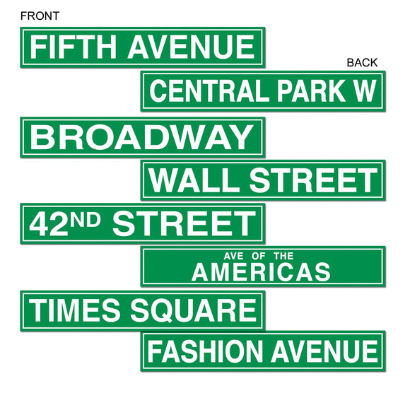 Beistle NYC Street Sign Cutouts (4/pkg) 4 in  x 24 in  (4/Pkg) Party Supply Decoration : Awards Night