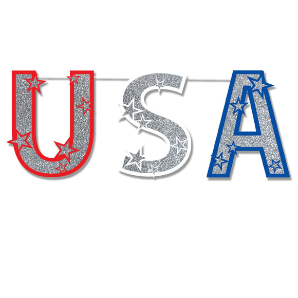 Beistle Glittered USA Streamer 15 in  x 4' 6 in  (1/Pkg) Party Supply Decoration : Patriotic