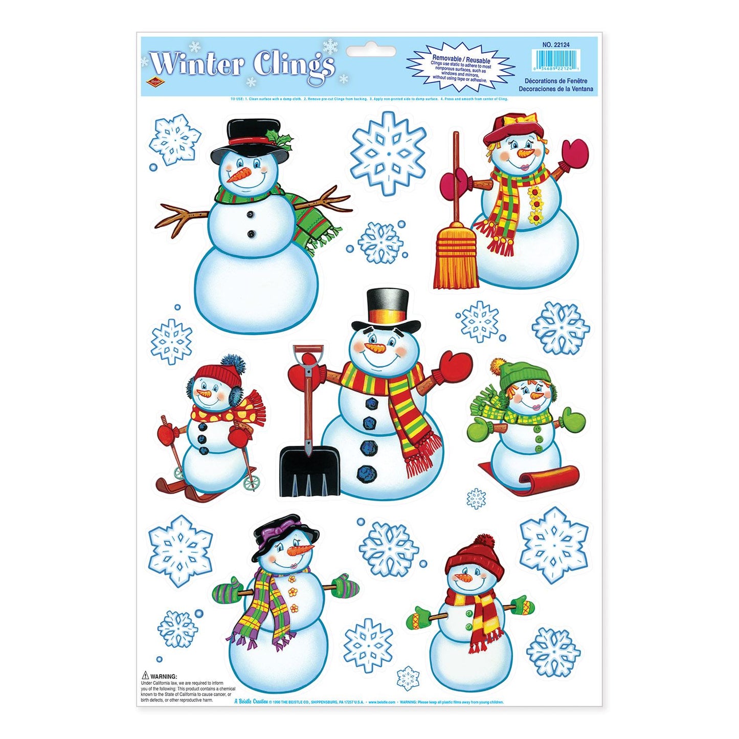 Beistle Snowmen and Snowflakes Window Clings - Party Supply Decoration for Christmas / Winter