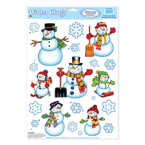 Beistle Snowmen and Snowflakes Window Clings - Party Supply Decoration for Christmas / Winter