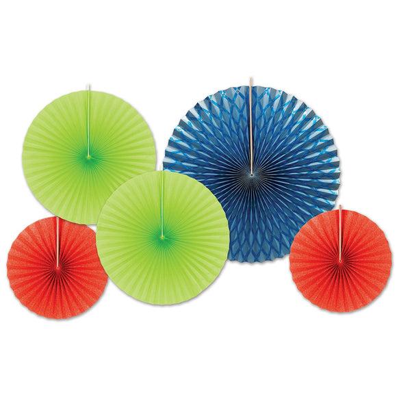 Beistle Assorted Paper & Foil Decorative Fans - Lime Green - Party Supply Decoration for Birthday