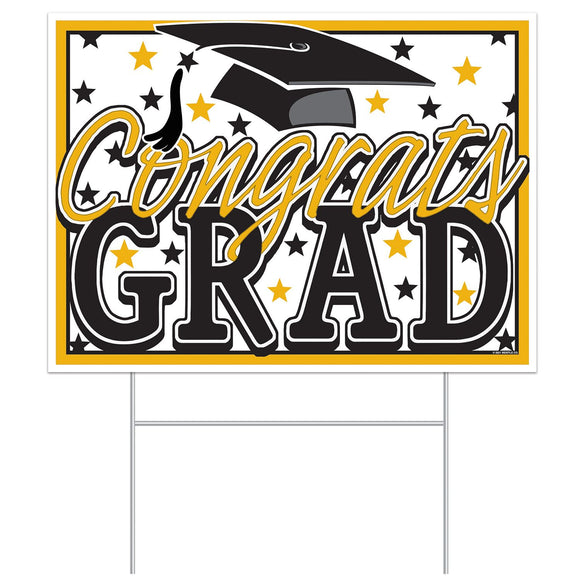Beistle All-Weather Congrats Grad Yard Sign - Gold 110.5 in  x 150.5 in  (1/Pkg) Party Supply Decoration : Graduation