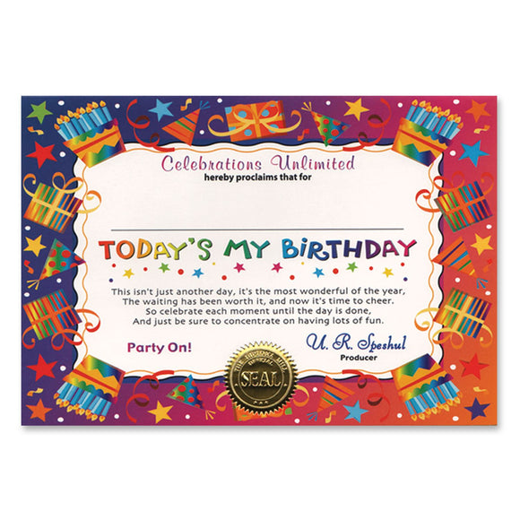 Beistle Today's My Birthday Award Certificates - Party Supply Decoration for Birthday