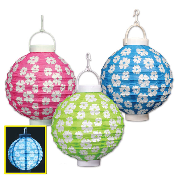 Beistle Light-Up Hibiscus Paper Lanterns - Party Supply Decoration for Luau