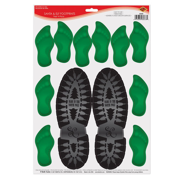 Beistle Santa & Elf Footprints Peel 'N Place - Party Supply Decoration for Christmas / Winter