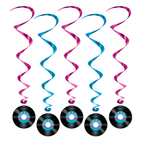 Beistle Rock and Roll Record Whirls (5/pkg) - Party Supply Decoration for 50's/Rock & Roll
