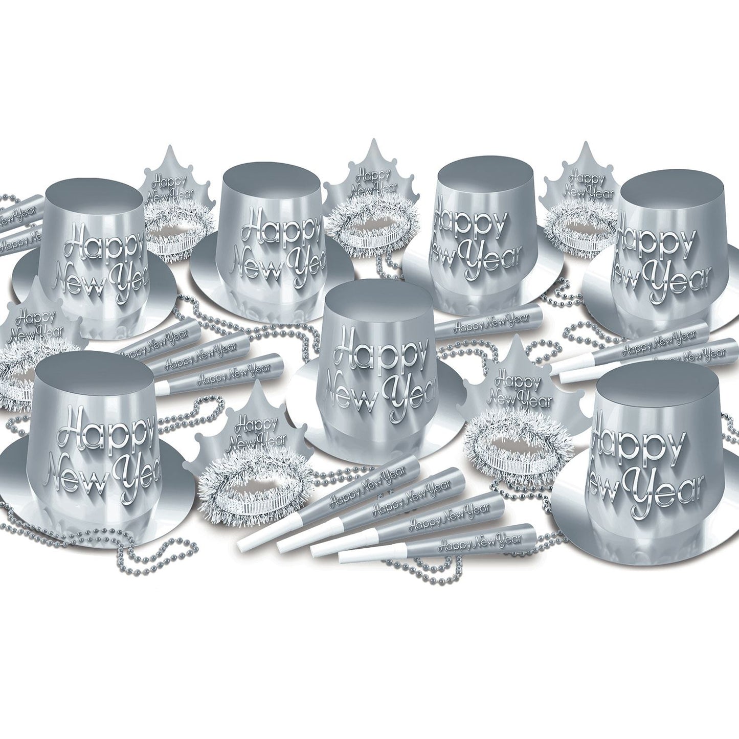 Beistle Silver New Year Assortment for 50 - Party Supply Decoration for New Years