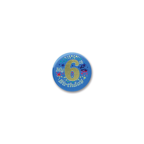 Beistle Blue My 6th Birthday Satin Button - Party Supply Decoration for Birthday