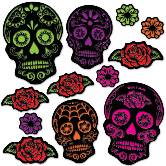 Beistle Day Of The Dead Sugar Skull Cutouts 4 in -15 in  (12/Pkg) Party Supply Decoration : Day of the Dead