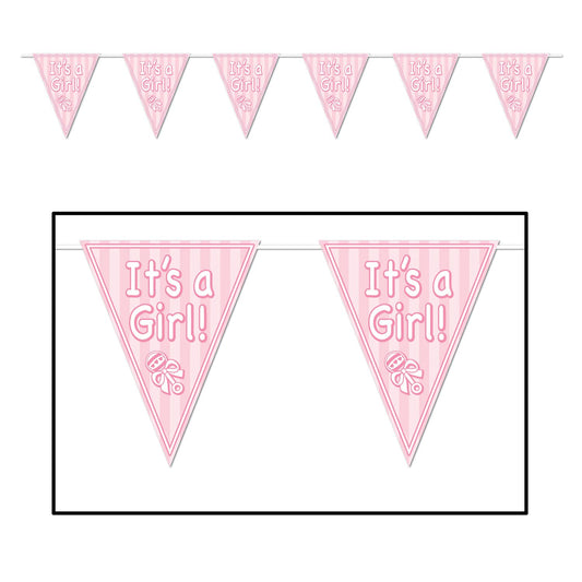 Beistle It's A Girl Pennant Banner 11 in  x 12' (1/Pkg) Party Supply Decoration : Baby Shower