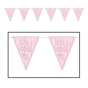 Beistle It's A Girl Pennant Banner 11 in  x 12' (1/Pkg) Party Supply Decoration : Baby Shower