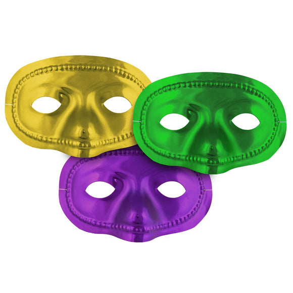 Beistle Mardi Gras Metallic Half Mask (Sold Individually) - Party Supply Decoration for Mardi Gras