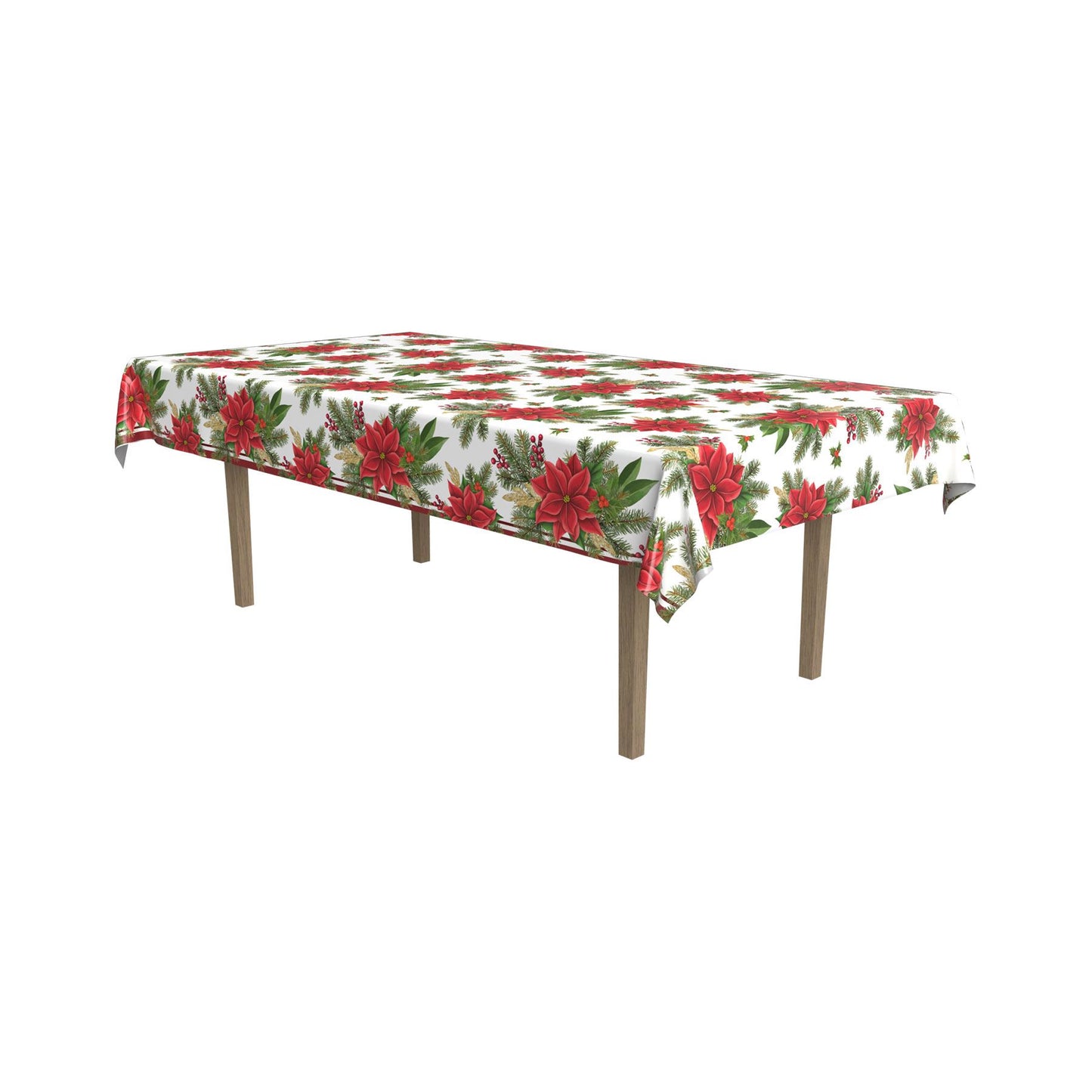 Beistle Poinsettia Tablecover 54 in  x 108 in  (1/Pkg) Party Supply Decoration : Christmas/Winter