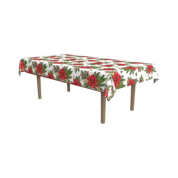 Beistle Poinsettia Tablecover 54 in  x 108 in  (1/Pkg) Party Supply Decoration : Christmas/Winter