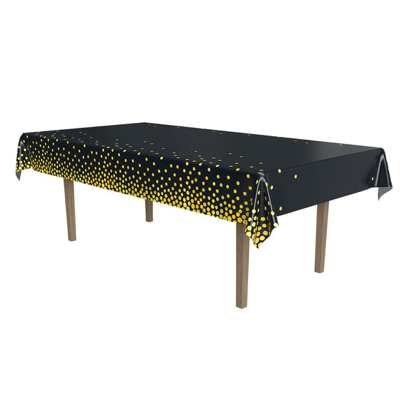 Beistle Metallic Polka Dots Tablecover - Black and Gold 54 in  x 108 in  (1/Pkg) Party Supply Decoration : General Occasion