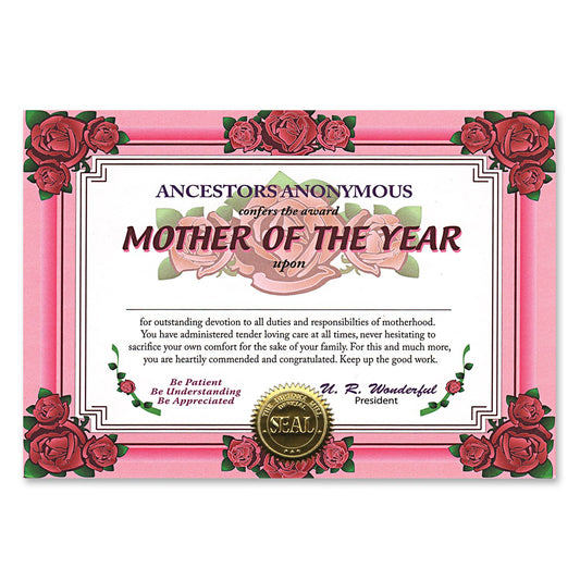 Beistle Mother Of The Year Award Certificates - Party Supply Decoration for Mothers/Fathers Day