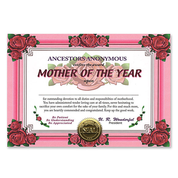 Beistle Mother Of The Year Award Certificates - Party Supply Decoration for Mothers/Fathers Day