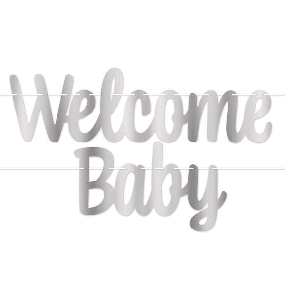 Beistle Foil Welcome Baby Streamer - Silver 7 in  x 4' (1/Pkg) Party Supply Decoration : Baby Shower