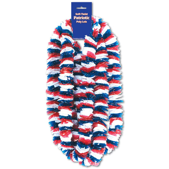 Beistle Red, White, and Blue Patriotic Poly Leis (4/pkg) - Party Supply Decoration for Patriotic