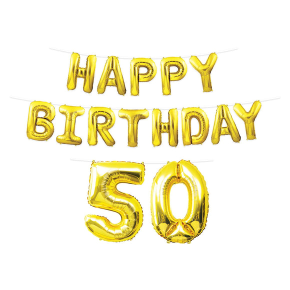Beistle Happy Birthday 50 Balloon Streamer 140.25 in  & 25 in  x 15' (1/Pkg) Party Supply Decoration : Birthday-Age Specific