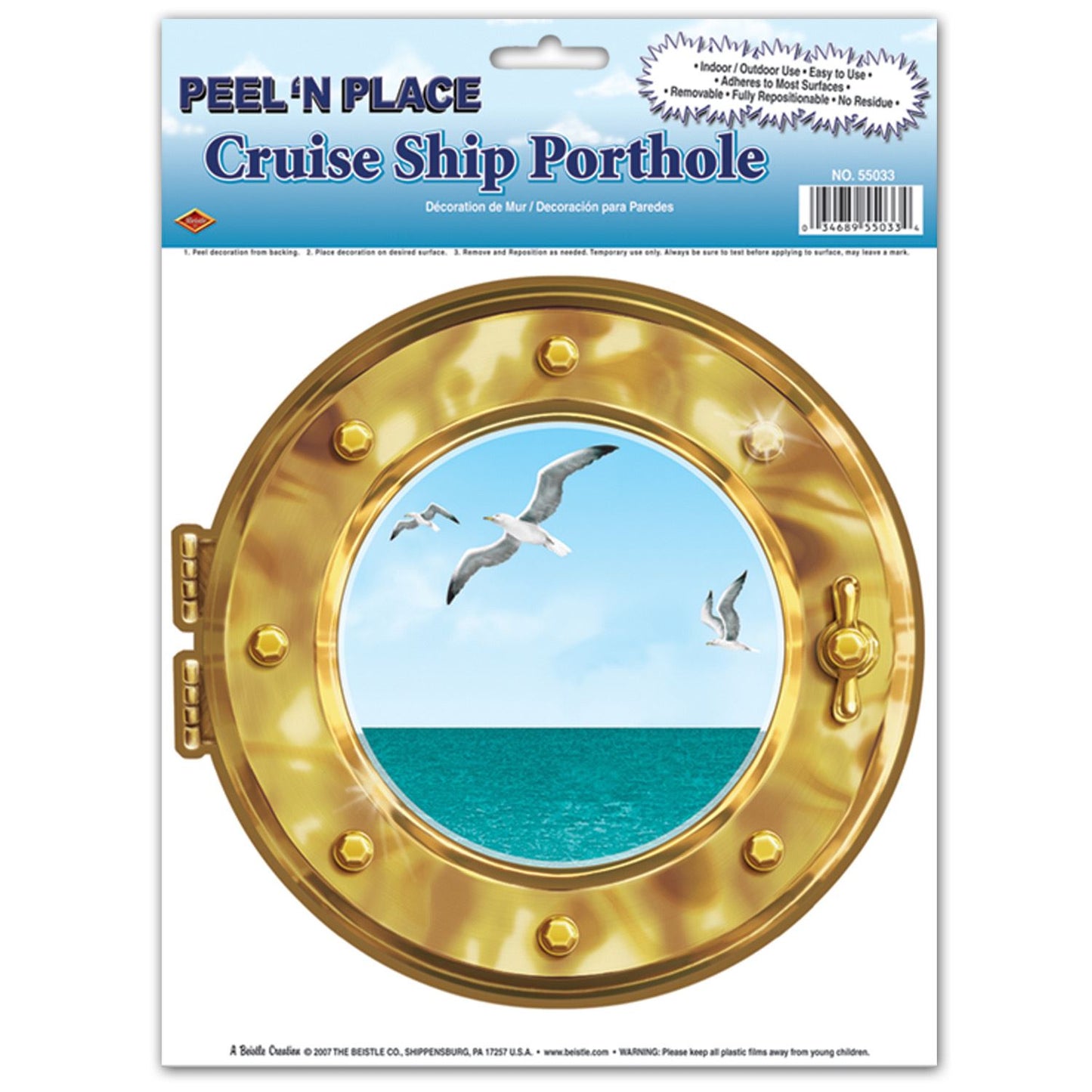 Beistle Cruise Ship Porthole Peel-N-Place Decal - Party Supply Decoration for Nautical