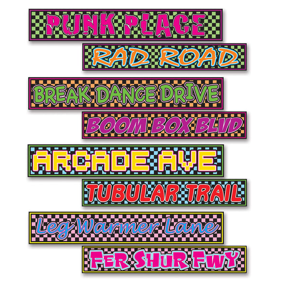 Beistle 80's Street Sign Cutouts (4/Pkg) 4 in  x 24 in  (4/Pkg) Party Supply Decoration : 80's