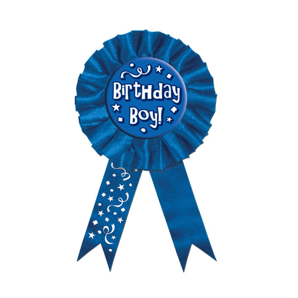 Beistle Blue Birthday Boy Rosette Award Ribbon - Party Supply Decoration for Birthday