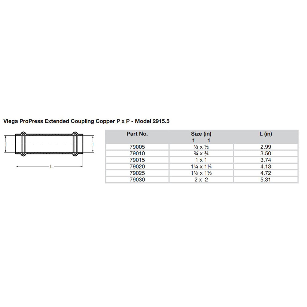 Viega ProPress 2" Extended Coupling w/o Stop - Double Press Connection - Smart Connect Technology [79030]