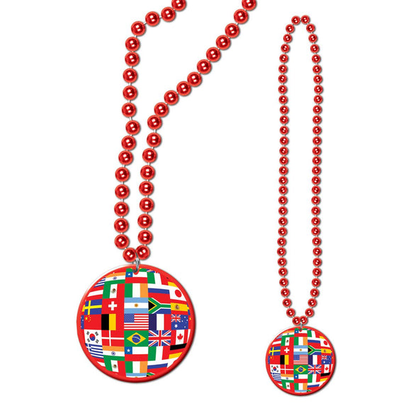Beistle Red Beads with International Flag Medallion (1/pkg) - Party Supply Decoration for International