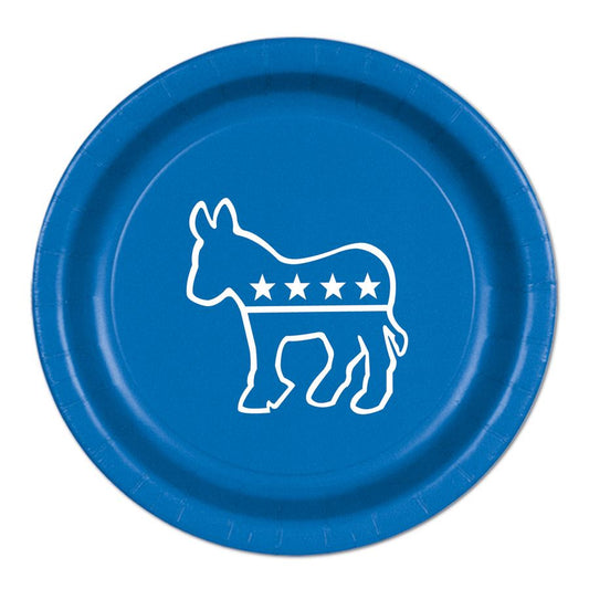 Beistle Blue Democratic Plates (8/pkg) - Party Supply Decoration for Patriotic