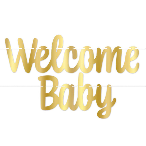 Beistle Foil Welcome Baby Streamer - Gold 7 in  x 4' (1/Pkg) Party Supply Decoration : Baby Shower
