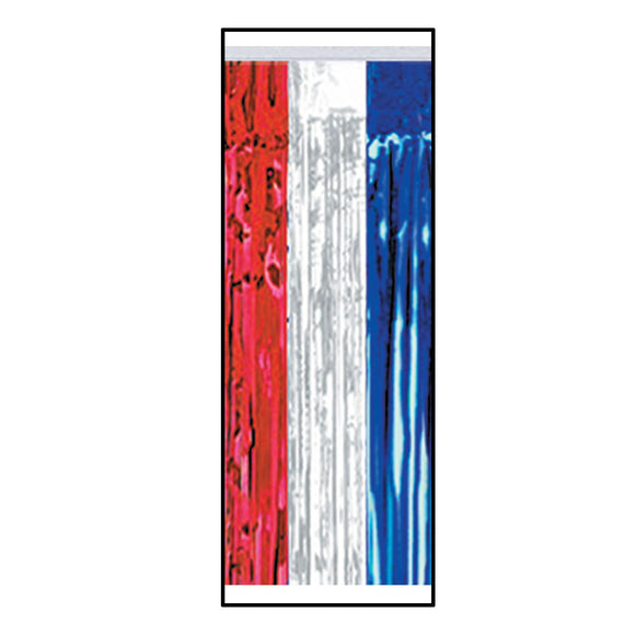 Beistle Red, Silver, and Blue Metallic Table Skirting - Party Supply Decoration for Patriotic