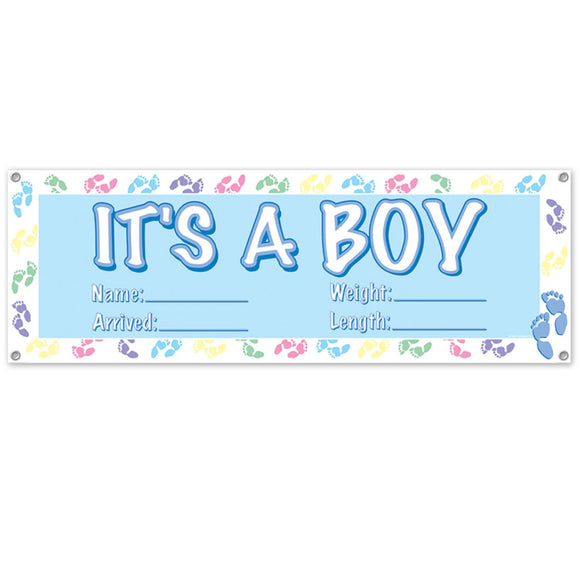 Beistle It's A Boy Sign Banner 5' x 21 in  (1/Pkg) Party Supply Decoration : Baby Shower
