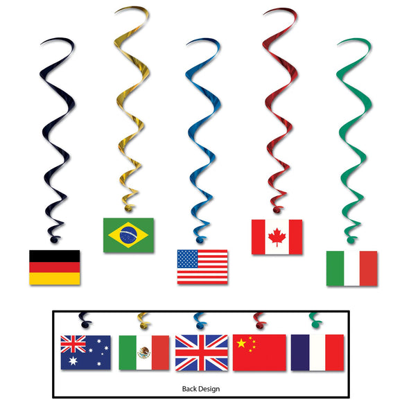 Beistle International Flag Whirls (5/pkg) - Party Supply Decoration for International