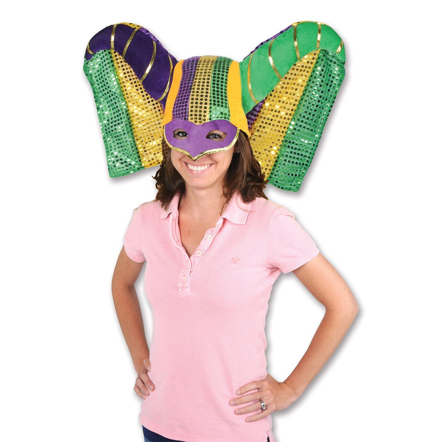 Beistle Masked Mardi Gras Hat w/Sequined Drape  (1/Card) Party Supply Decoration : Mardi Gras