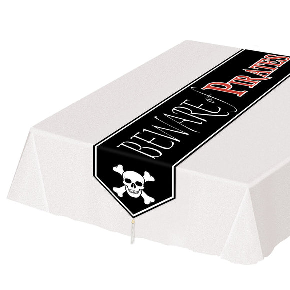 Beistle Printed Beware Of Pirates Table Runner - Party Supply Decoration for Pirate