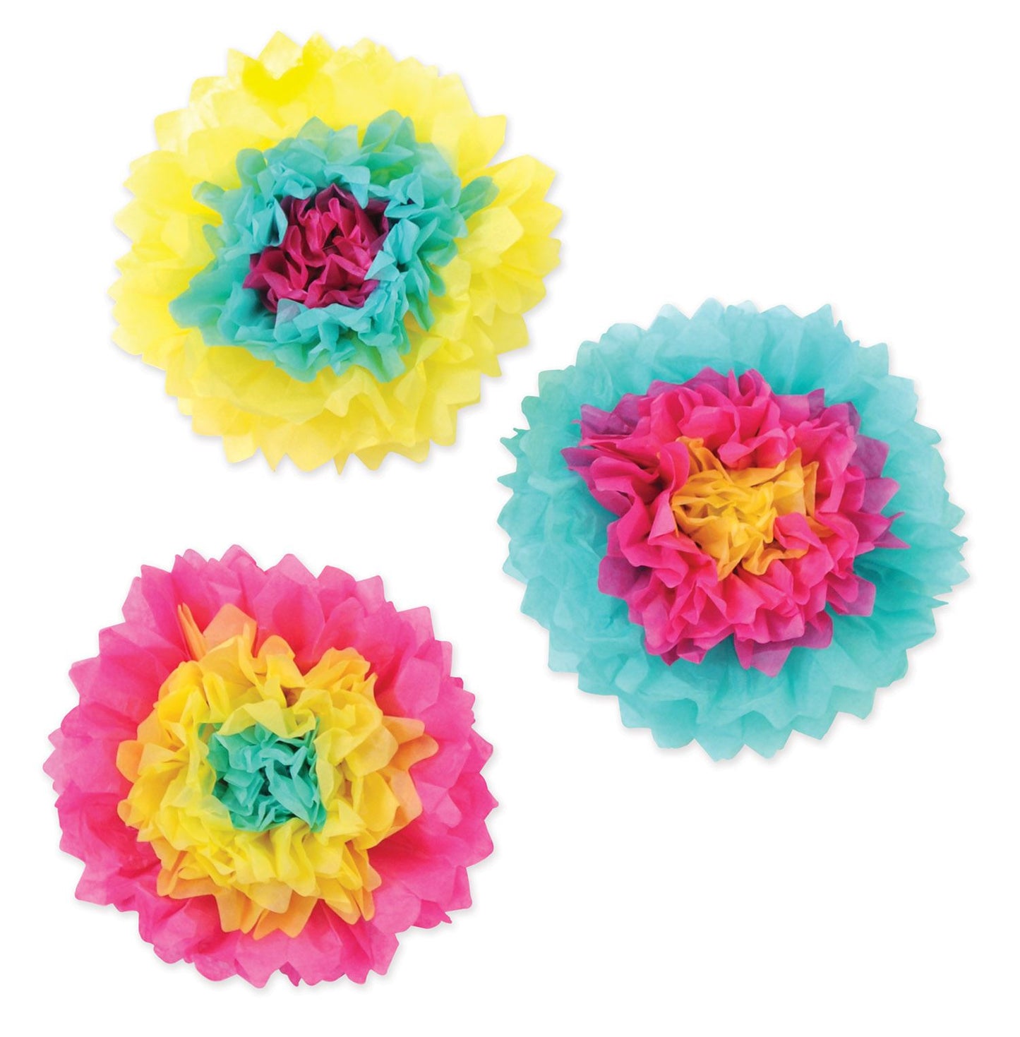 Beistle Assorted Bright Pink Tissue Flowers - Party Supply Decoration for Luau