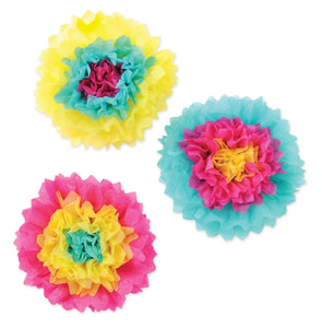 Beistle Assorted Bright Pink Tissue Flowers - Party Supply Decoration for Luau