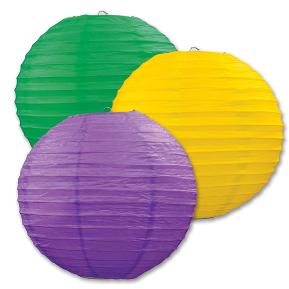 Beistle Yellow, Green, and Purple Paper Lanterns (3/Pkg) - Party Supply Decoration for Mardi Gras